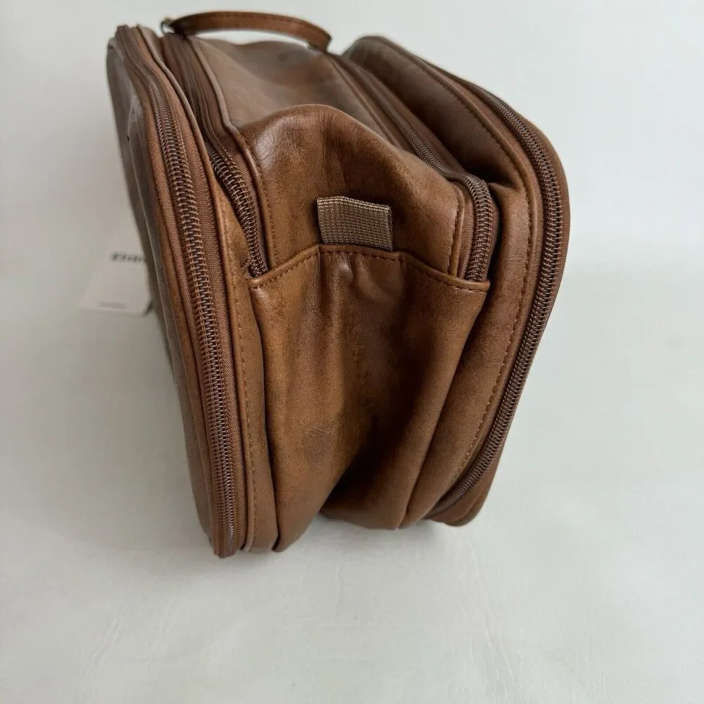 Elviros Men Toiletry Bag Water-Resistant PU Leather Travel‎ Dopp Shaving Kit New